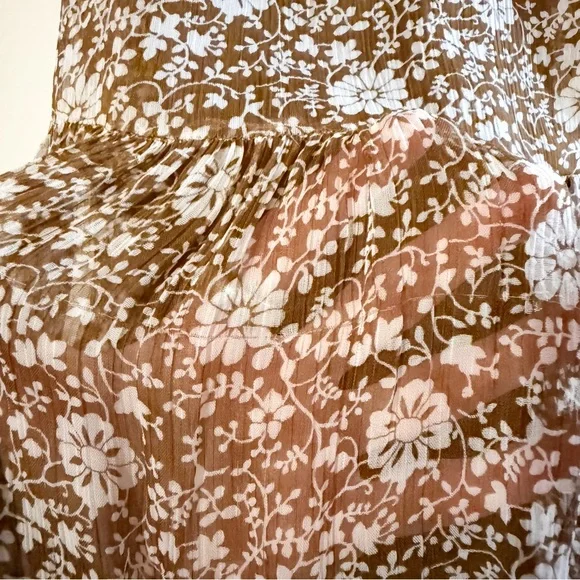 Sezane Olivia Long Sleeve Mini Dress in Flora Moka Brown Size 42 US 10 - Picture 9 of 12